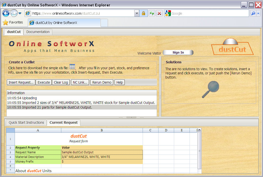 Screenshot of Application Page with Request Inserted